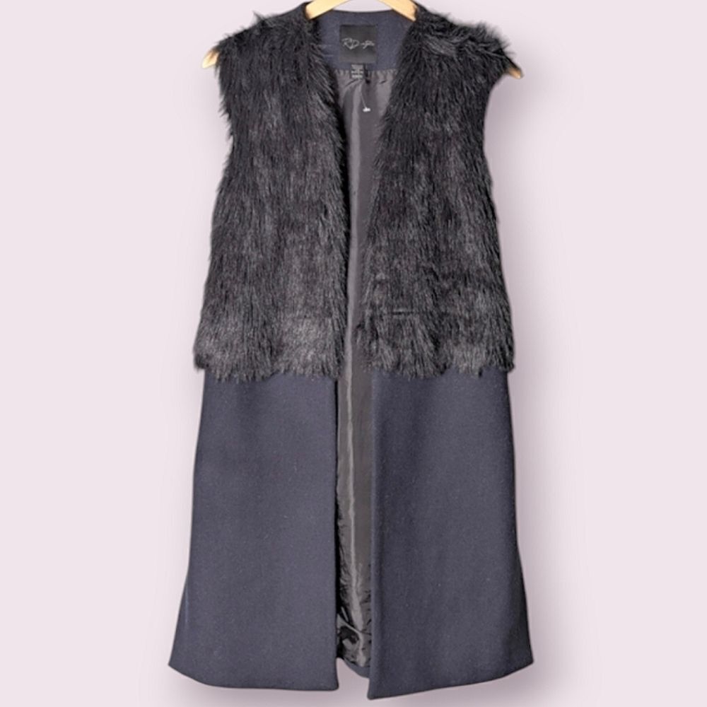 RD Style Navy Blue Faux Fur & Wool Blend Half Belt Vest size M